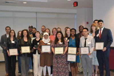 The award winners gathered for a group photo at the annual Graduate School awards reception