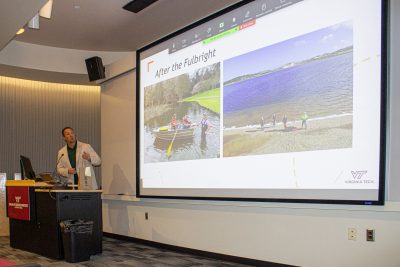 Dr. David Schmale presenting at the first TPSC Kōrero.